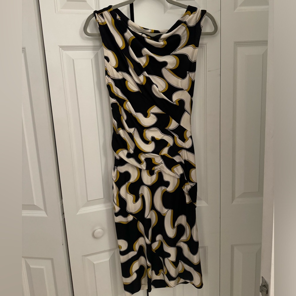 Diane Von Furstenberg Black, White, and Gold Midi Dress